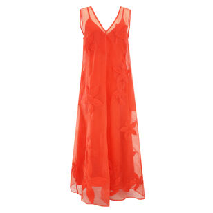 Miranda Sleeveless Midi Dress With Floral Applique Overlay