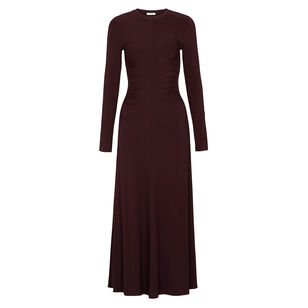 Long Sleeve Ruched-Seam Midi Dress