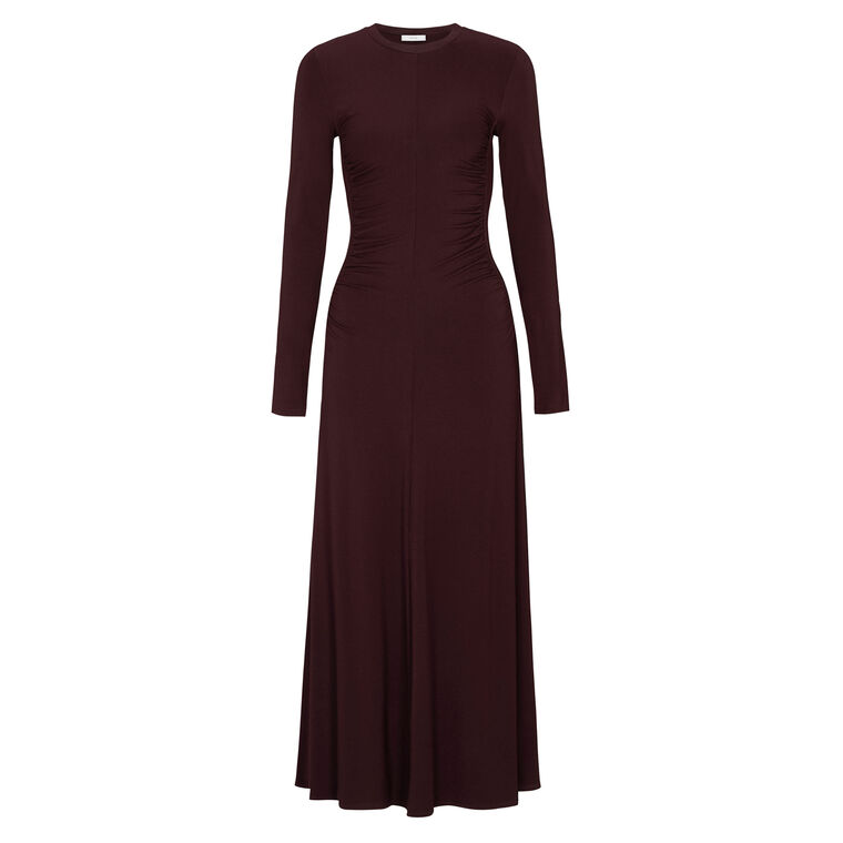 Long Sleeve Ruched-Seam Midi Dress image number null