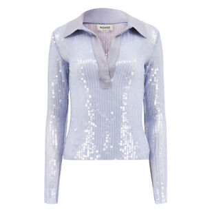Sequin Long Sleeve Polo Top