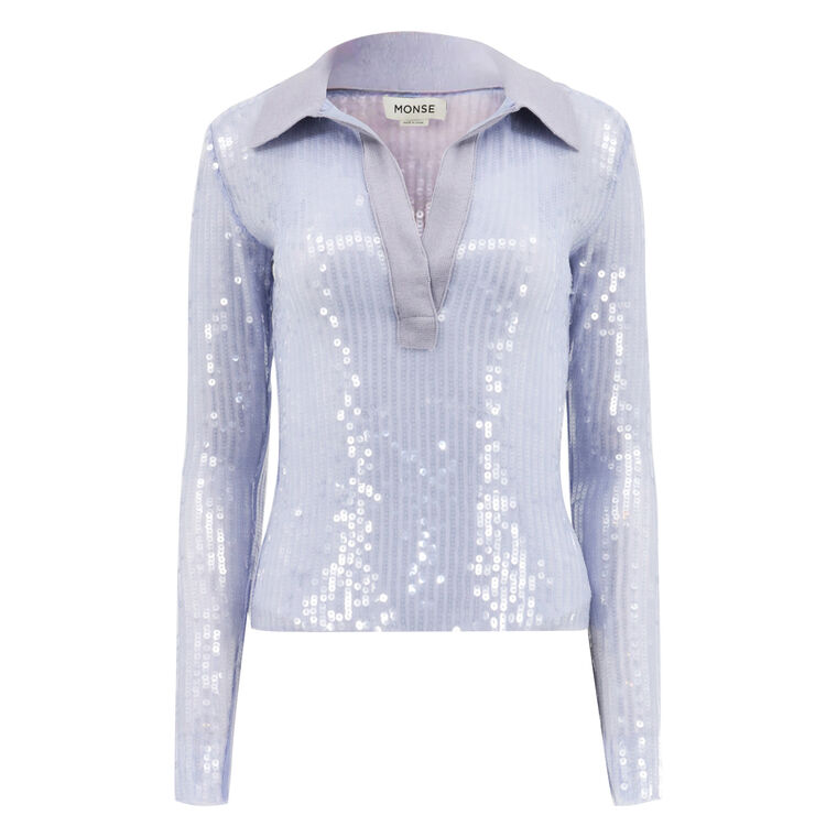 Sequin Long Sleeve Polo Top image number null
