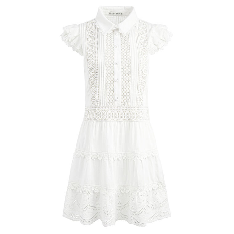 Meeko Embroidered Ruffle Sleeve Shirt Dress image number null
