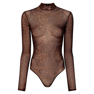 Long Sleeve Printed Mesh Mock Neck Bodysuit