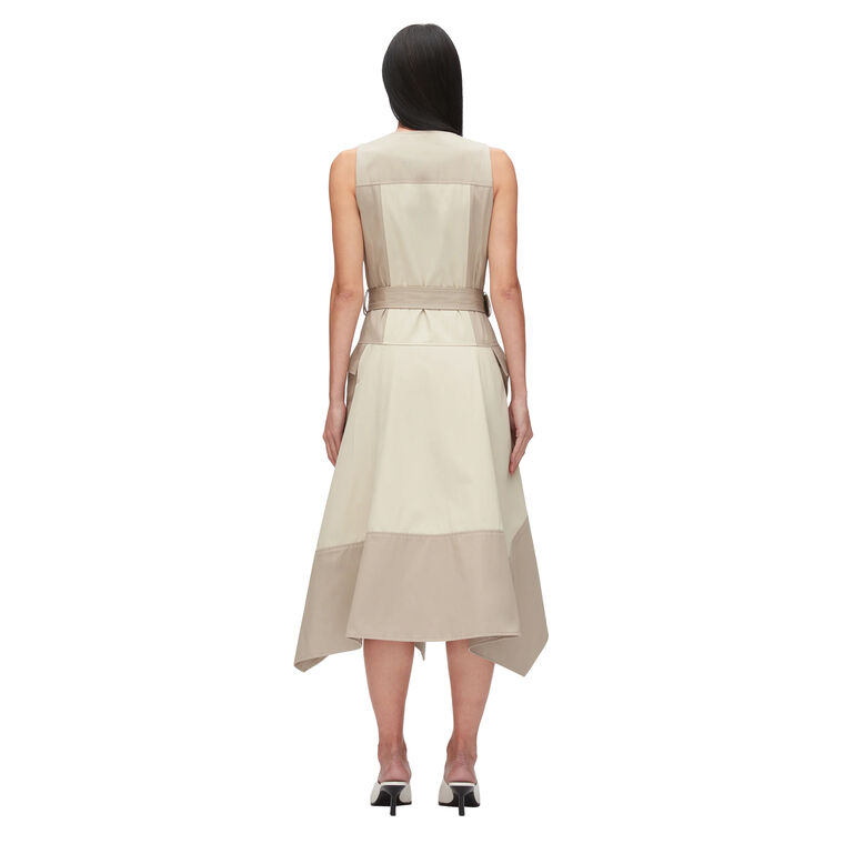 Patchwork Sleeveless Belted Utility Trench Midi Dress image number null