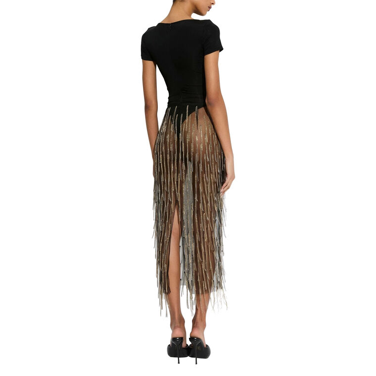 Rhinestone Fringe High Waist Midi Skirt image number null