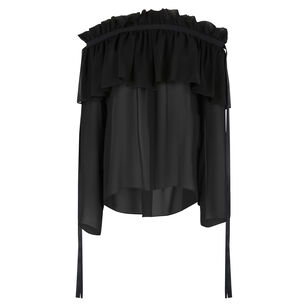 Boat Neck Silk Georgette Top With Bow Details