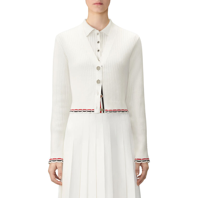 Long Sleeve Pointelle Rib Stitch Cardigan image number null