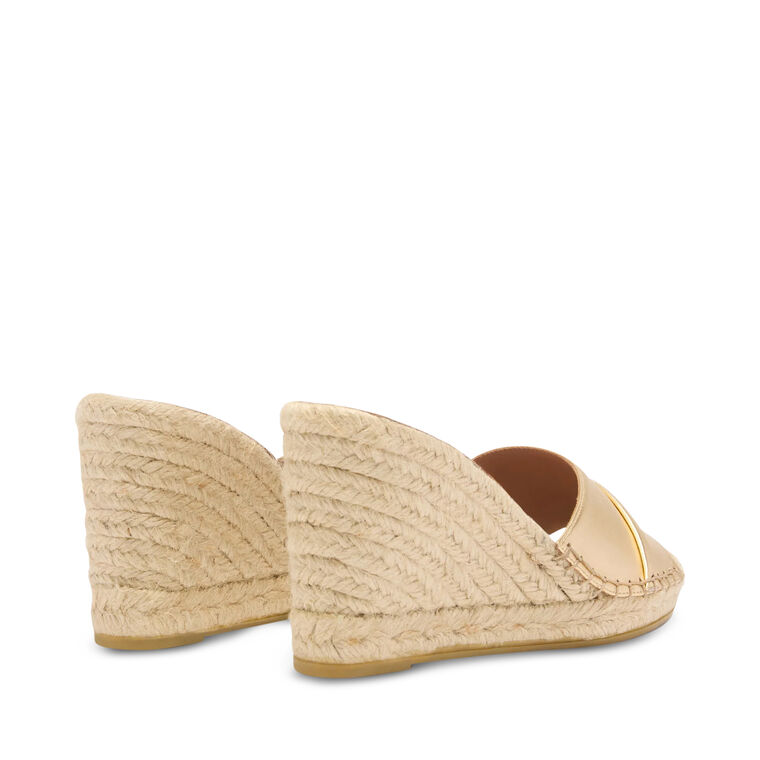 Soleil Metallic Nappa Raffia Wedge Sandals image number null