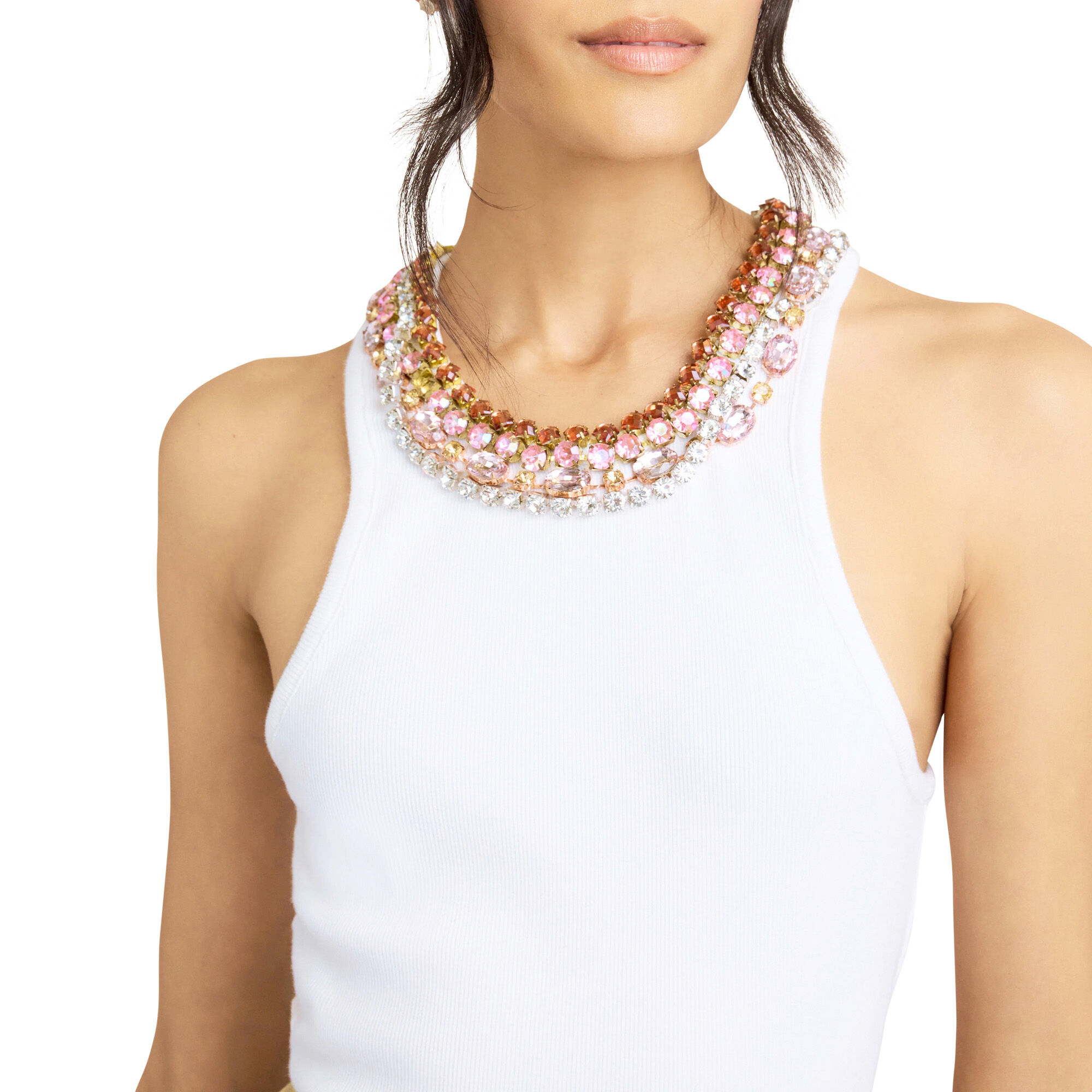 Lizzie Chunky Rhinestone Necklace Tank Top