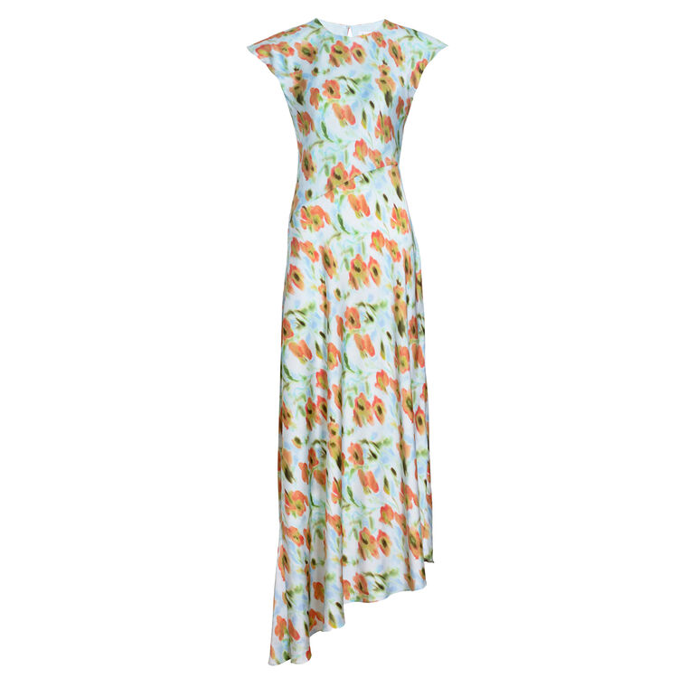 Violetta Short Sleeve Asymmetrical Bias Cut Midi Dress image number null