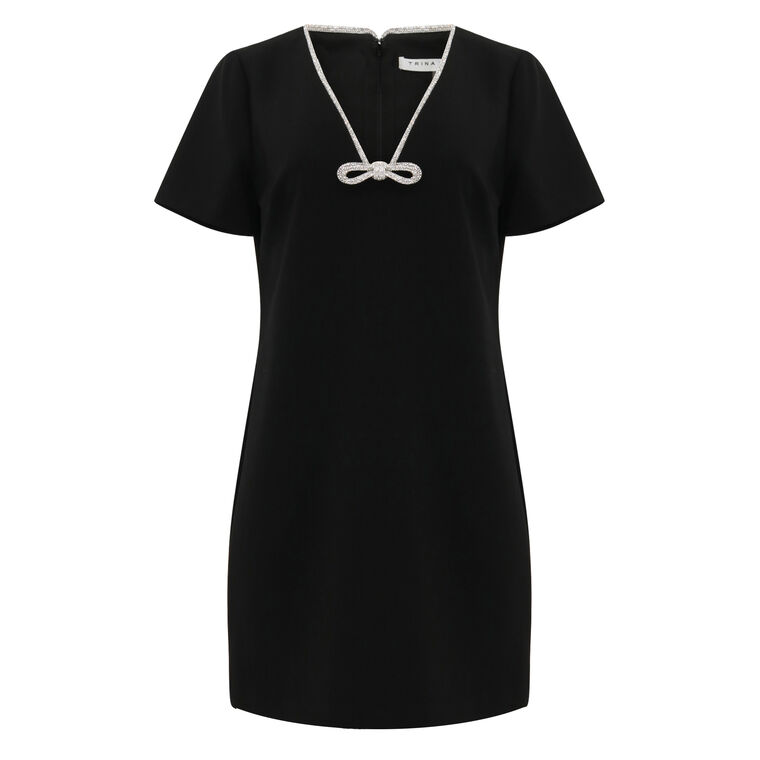 Obelle V-Neck Short Sleeve Mini Dress With Rhinestone Trim image number null