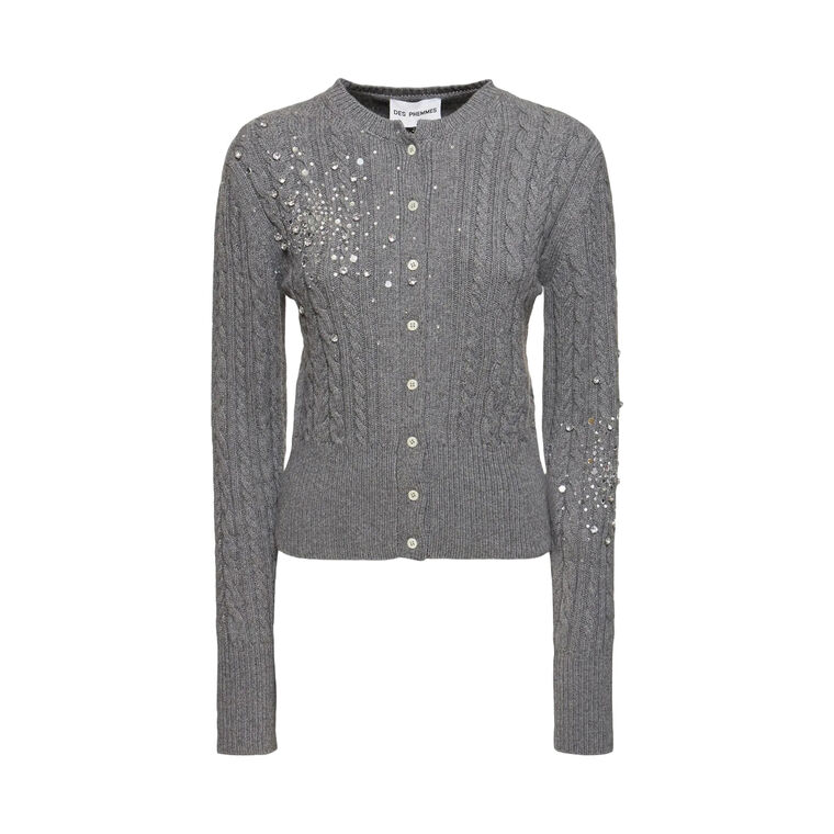 Embellished Cable Stitch Knit Cardigan image number null