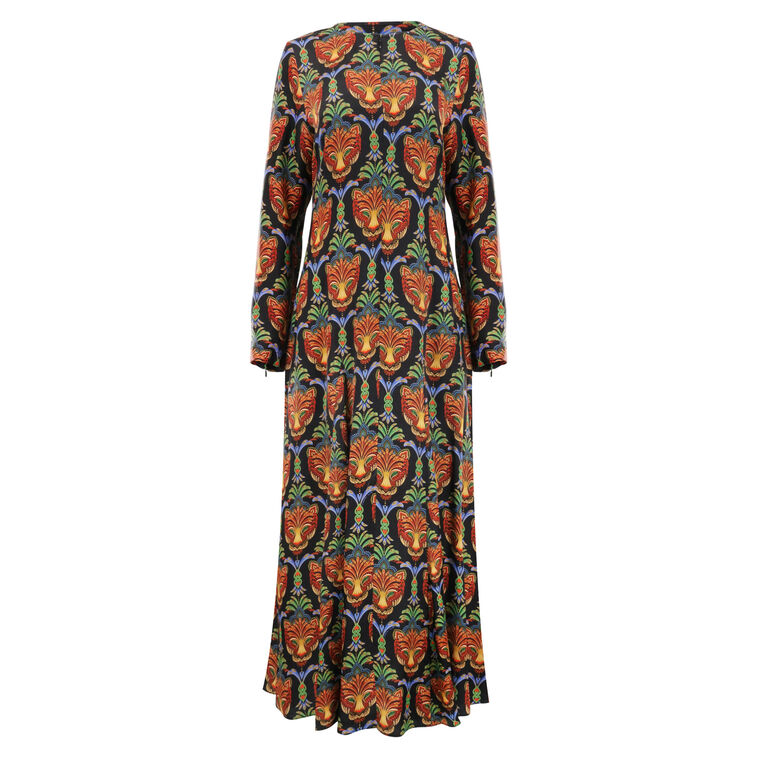 Boho Panther Long Sleeve Viscose Midi Dress image number null