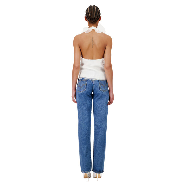 Organza Ruched Halter Top With Ruffle Detail image number null