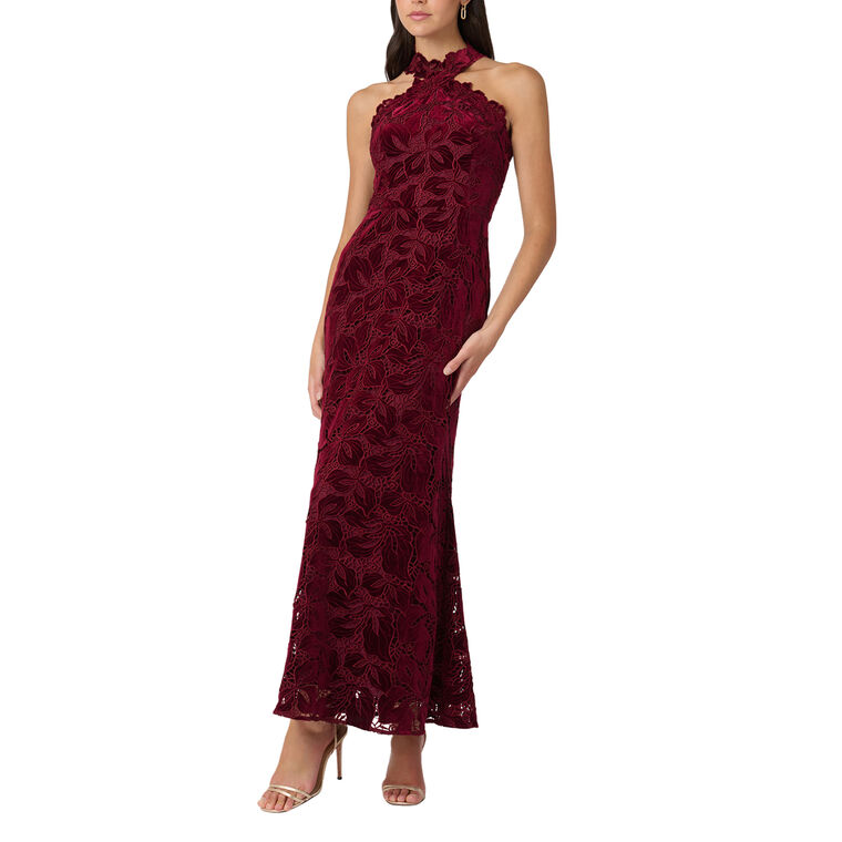 Vera Halterneck Velvet Lace Maxi Dress image number null