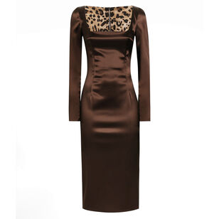 Long Sleeve Squareneck Satin Midi Dress