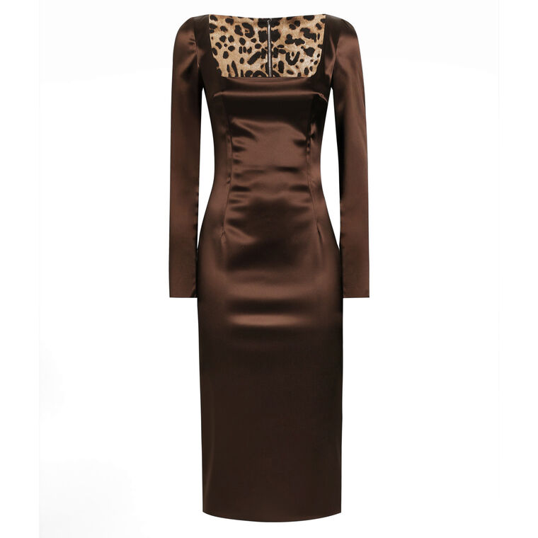 Long Sleeve Squareneck Satin Midi Dress image number null