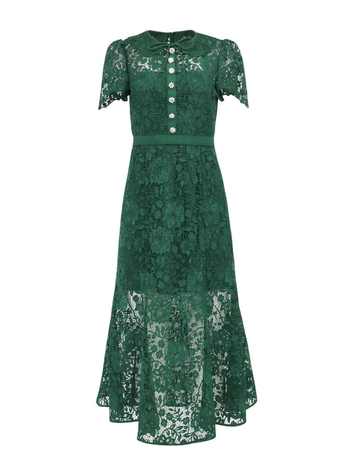 Green Cord Lace Midi Dress image number null