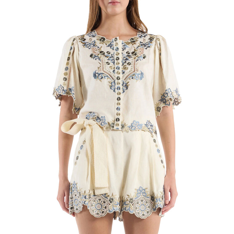 Brynn Short Sleeve Embroidered Top image number null