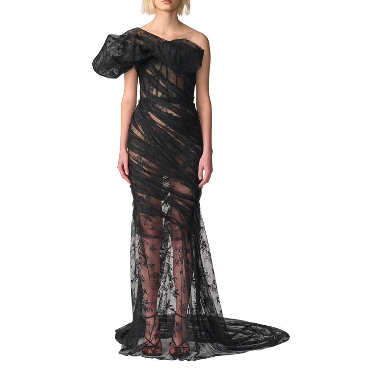 Puff Shoulder Lace Gown image number null