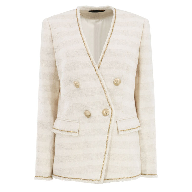 Hesper Striped Tweed Double-Breasted Blazer image number null