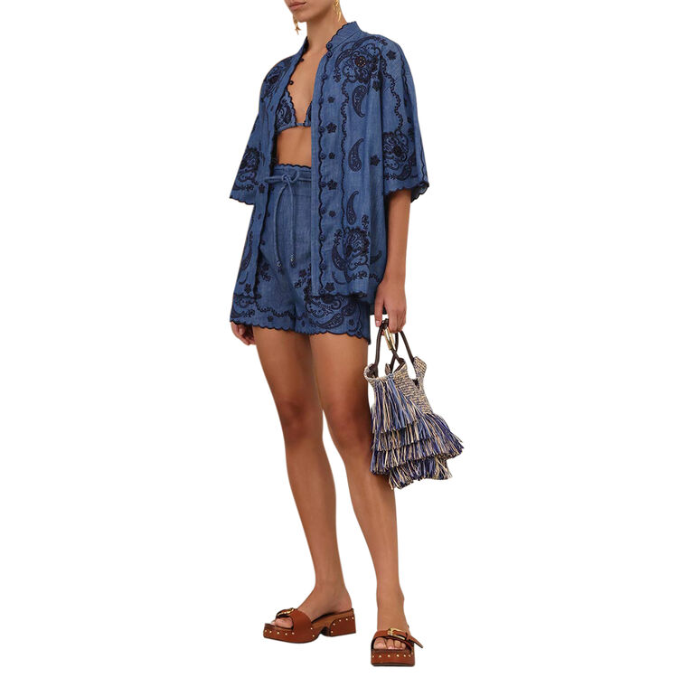 Aster Belted Embroidered Denim Short image number null