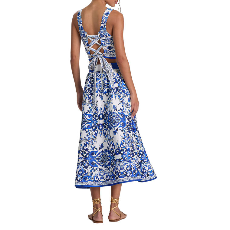 Earla High Waisted Flared Linen Midi Skirt image number null