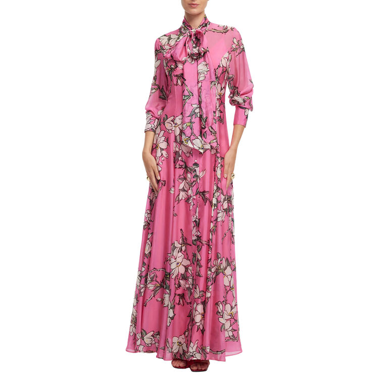 Lilith Long Sleeve Tie-Neck Maxi Dress image number null