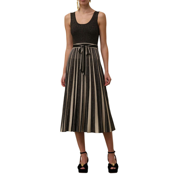 Illustration Metallic Scoop Neck Midi Dress image number null