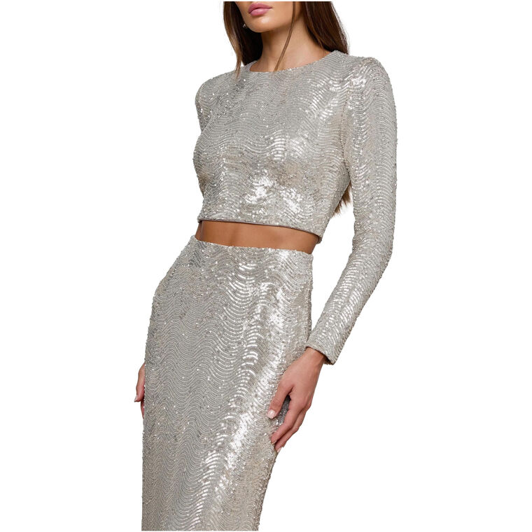 Rogan Sequin Long Sleeve Crop Top image number null