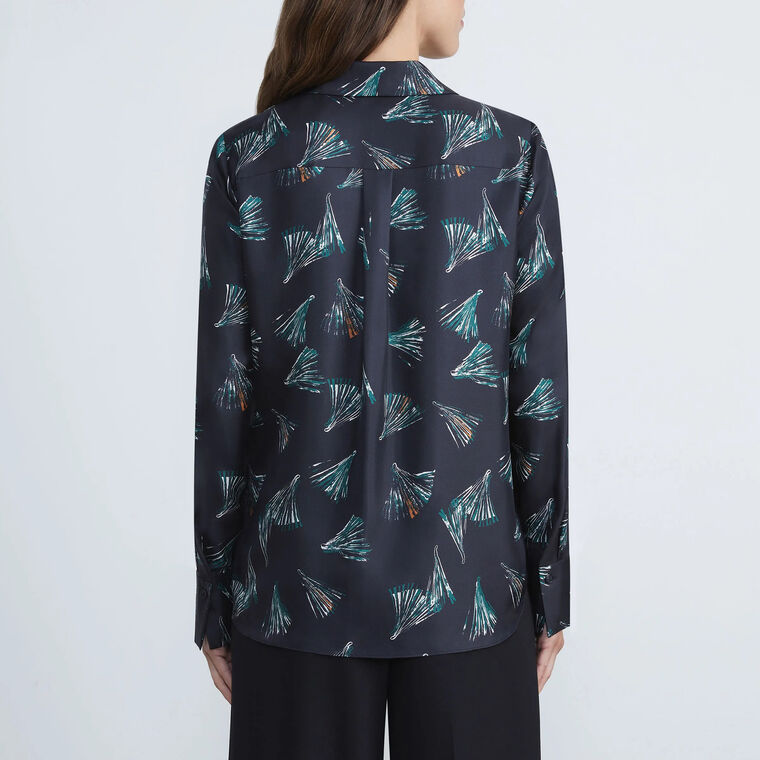 Scottie Printed Silk Button Down Blouse image number null