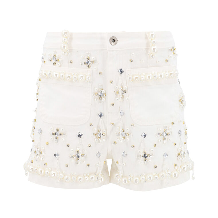 Hand-Beaded Denim Shorts image number null