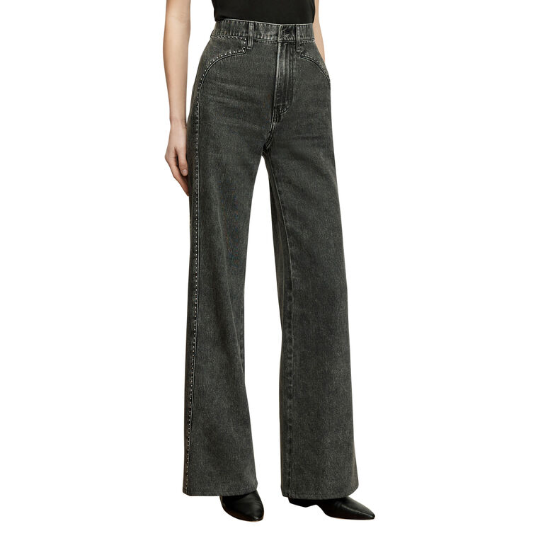 Grant Studded High Rise Wide Leg Jean With Curved Seams image number null