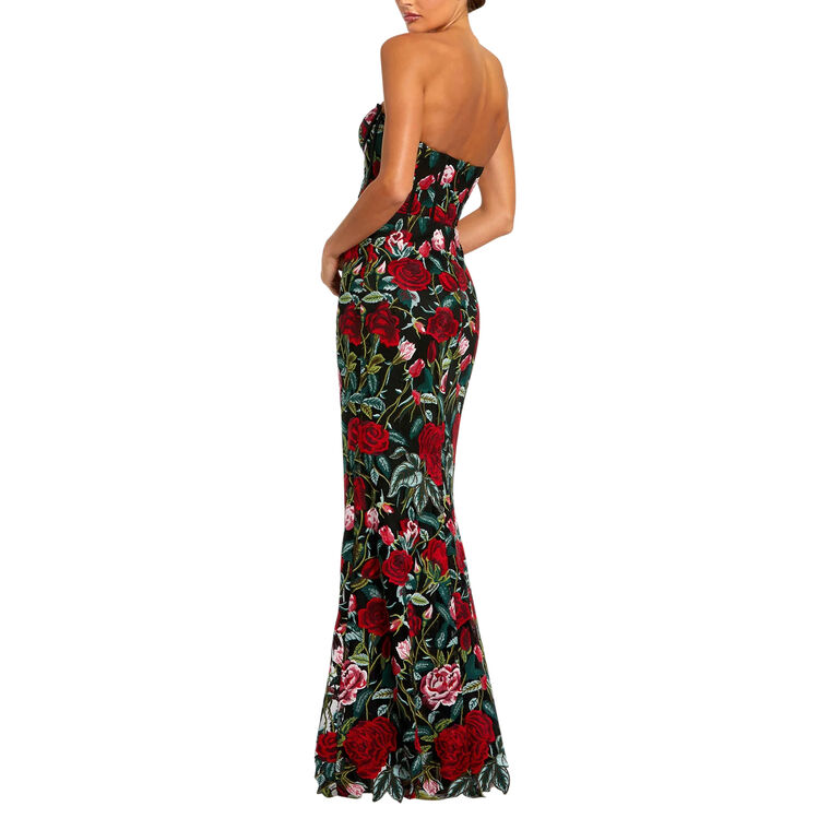 Sheer Bustier Top Floral Applique Strapless Gown image number null