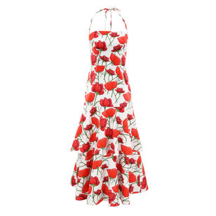 Nia Red Peonia Sleeveless Poplin Midi Dress