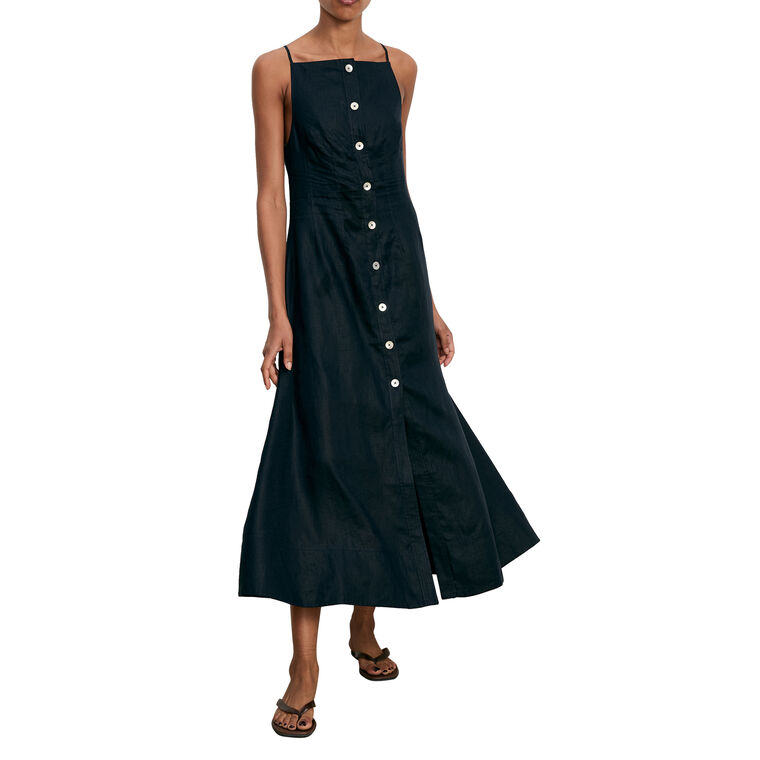 Georges Sleeveless Linen Button-Front Midi Dress image number null