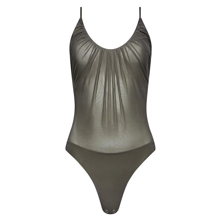 Gelina Sleeveless Ruched Mesh Bodysuit image number null