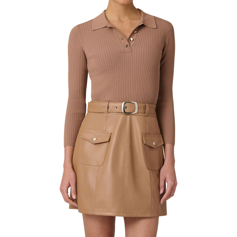 Melinda Collared Mini Dress With Vegan Leather Skirt image number null
