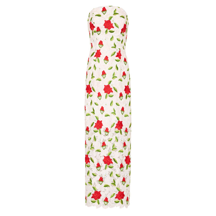 Kait Strapless Rose Embroidered Lace Midi Dress image number null