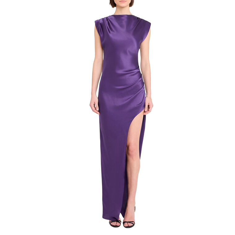 Biella Short Sleeve Side Slit Silk Maxi Dress image number null