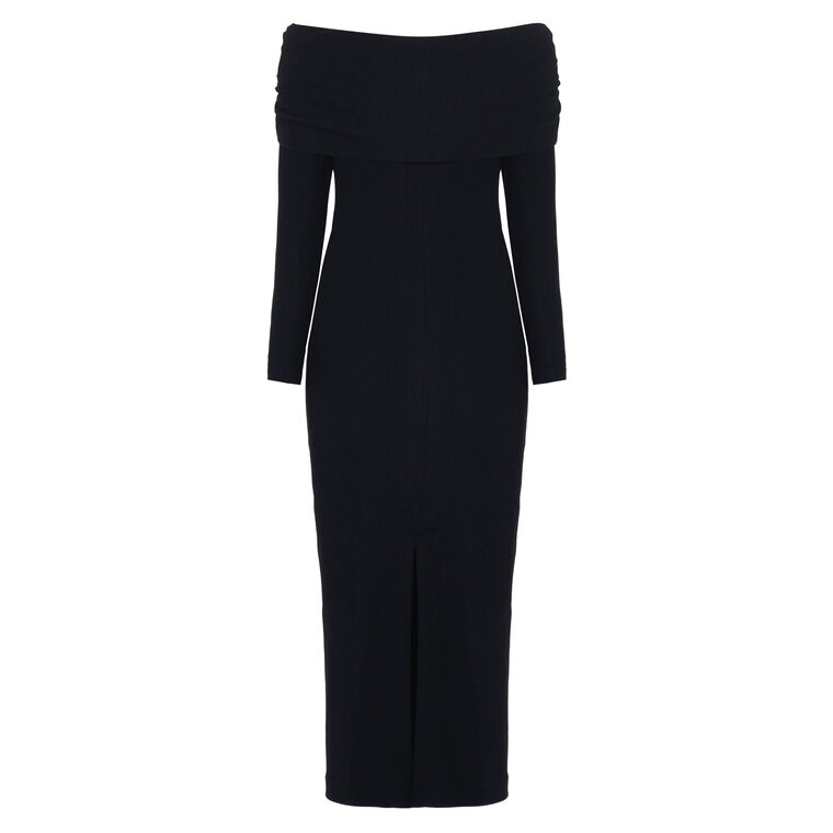 Grace Knit Draped Off-The-Shoulder Long Sleeve Midi Dress image number null
