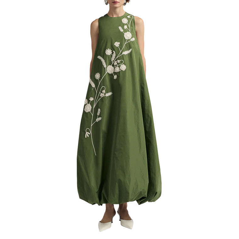 Corded Floral Embroidery Sleeveless Bubble Midi Dress image number null