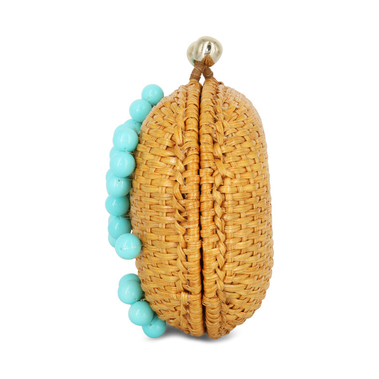 Olivine Flowery Wicker Handbag image number null