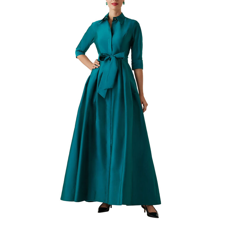 Taffeta Shirt Waist Long Sleeve Gown image number null