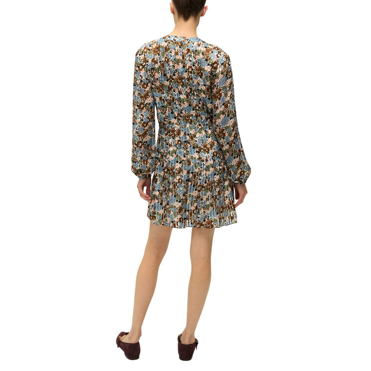 Nyjah Floral Pintuck Long Sleeve Silk Mini Dress image number null