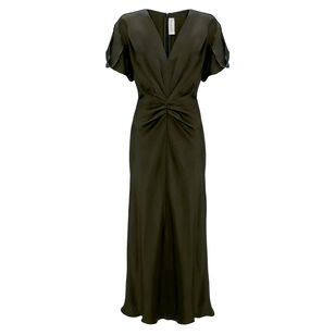 Gathered V-Neck Bella Short Sleeve Midi Dress
