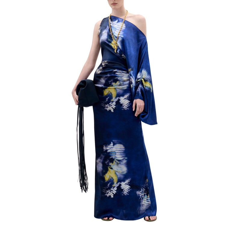 Dotty Silk One Sleeve Maxi Dress image number null