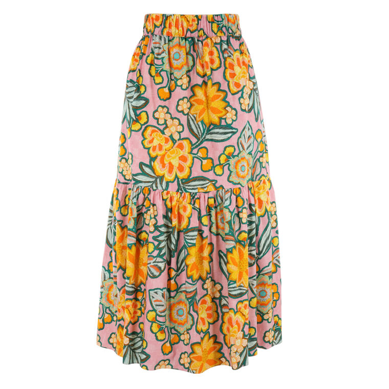 Itzel Ruffle-Hem Poplin Midi Skirt image number null