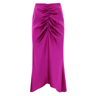 Aspen Satin Ruched Front High-Low Midi Skirt