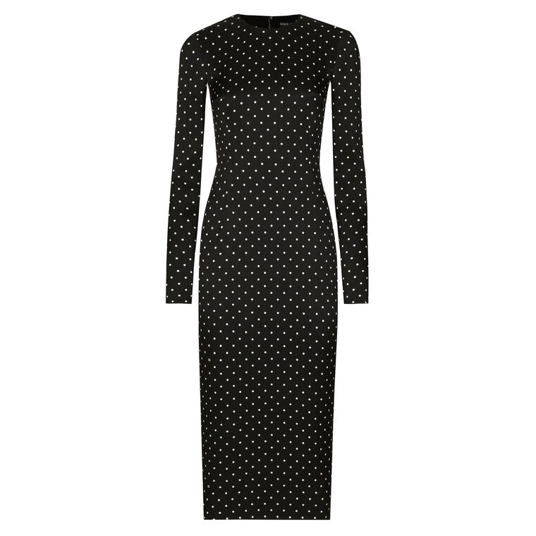 Long Sleeve Polka Dot Silk Charmeuse Midi Dress image number null